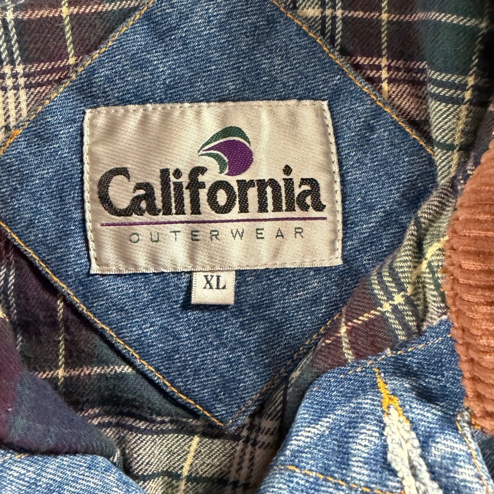 VTG California Outerwear Denim Barn Coat Mens XL Plaid Flannel Lined Corduroy - Picture 4 of 9
